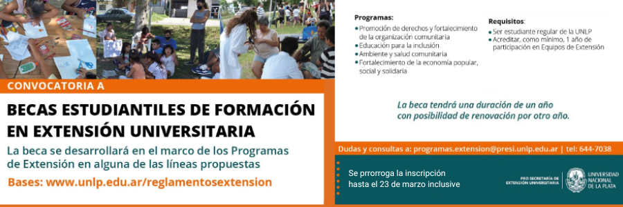 La información está acompañada por un collage de fotos de actividades de extensión que involucran niños y adultos