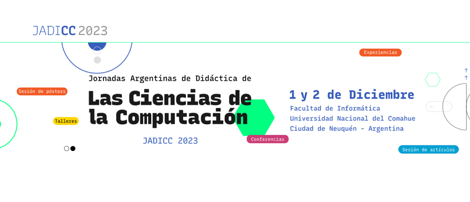 Diseños geométricos en distintos colores para anunciar las JADICC 2023